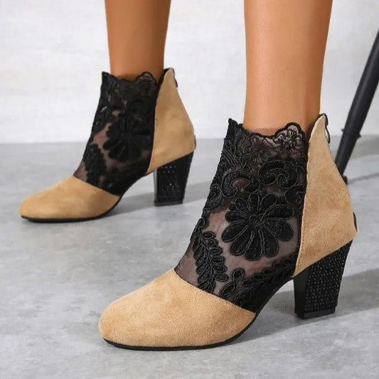 Heloise™ | Elegant Lacy High Heels Mesh Boots